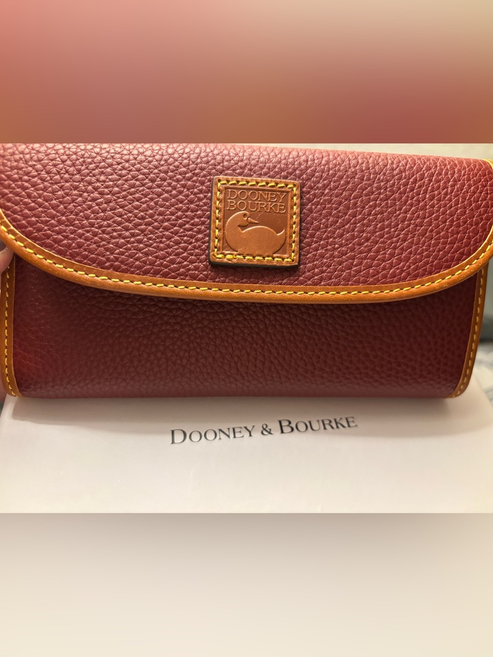Dooney & Bourke Wine Red w Brown Trim Pebbled Leather Continental Wallet NIB 🏷️